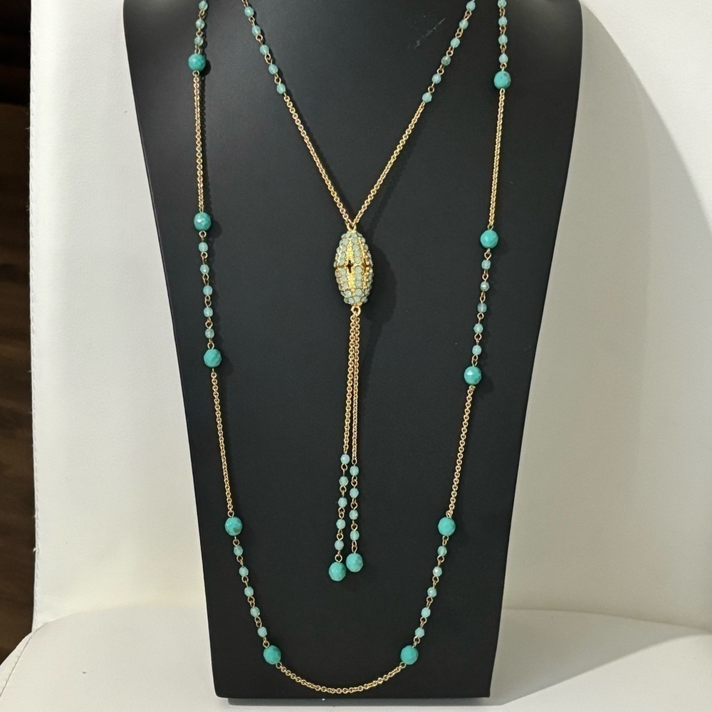 Seasonal Whispers glass beads and gold-tone tassel double layer necklace